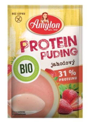 Amylon - BIO Puding protejnový, Jahodový, bez lepku, 45g - obrázek