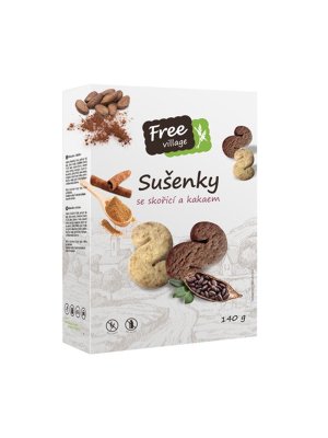 Free Village - Sušenky se skořicí a kakaem, bez lepku, 140g