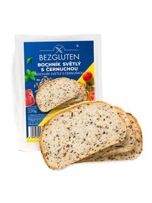 BEZGLUTEN - Chléb světlý s ČERNUCHOU, bez lepku, 220g BEZGLUTEN - Chléb světlý s ČERNUCHOU, bez lepku, 220g
